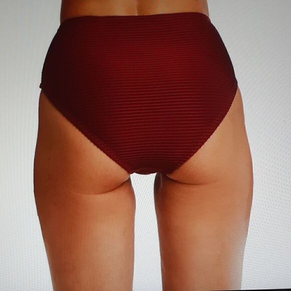 New High Waist U-Trim Plus Bikini Bottom Maroon Supreme 2X Women's - Picture 2 of 5